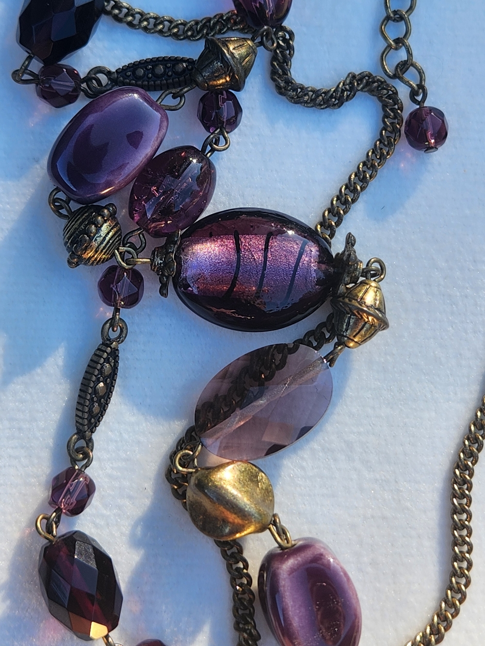 VTG Premier Designs Boho Purple Layered Art Glass Beaded Necklace - Picture 3 of 7